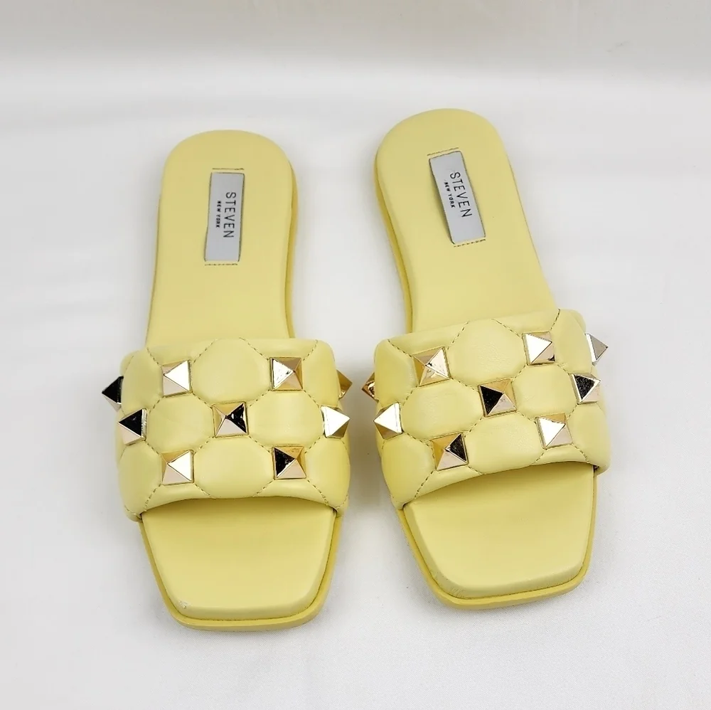 Steven New York  Yuri Yellow Studded Slide Sandals